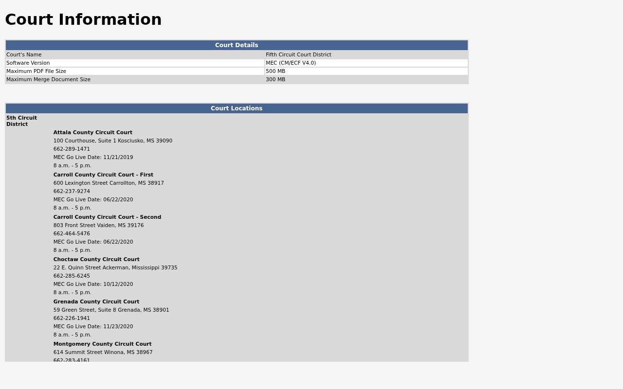 Grenada Circuit Court MEC information and warrant status flags